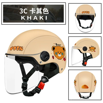 Summer Sun Protection Half Helmet – Motosiklet kaskı (dəbilqə) - 3c-khaki-bear-transparent-long-mirror-free-size