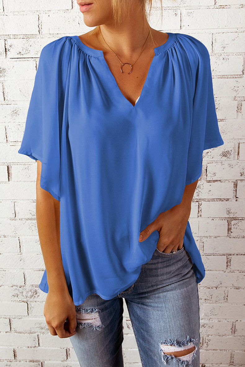 loose five-point sleeve V-neck solid color top NSQSY129321