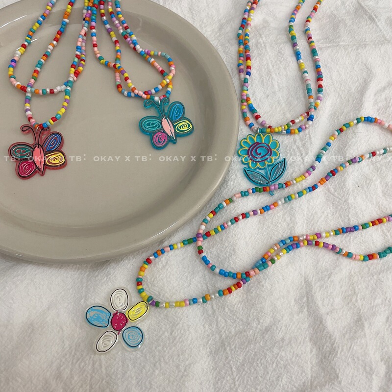 2024 New Retro Cute Niche Colorfulful Beaded Double-Layer Necklace Fashionable Girl Heart Clavicle Chain Short Ins 2024 New Retro Cute Niche Colorfulful Beaded Double-Layer Necklace Fashionable Girl Heart Clavicle Chain Short Ins