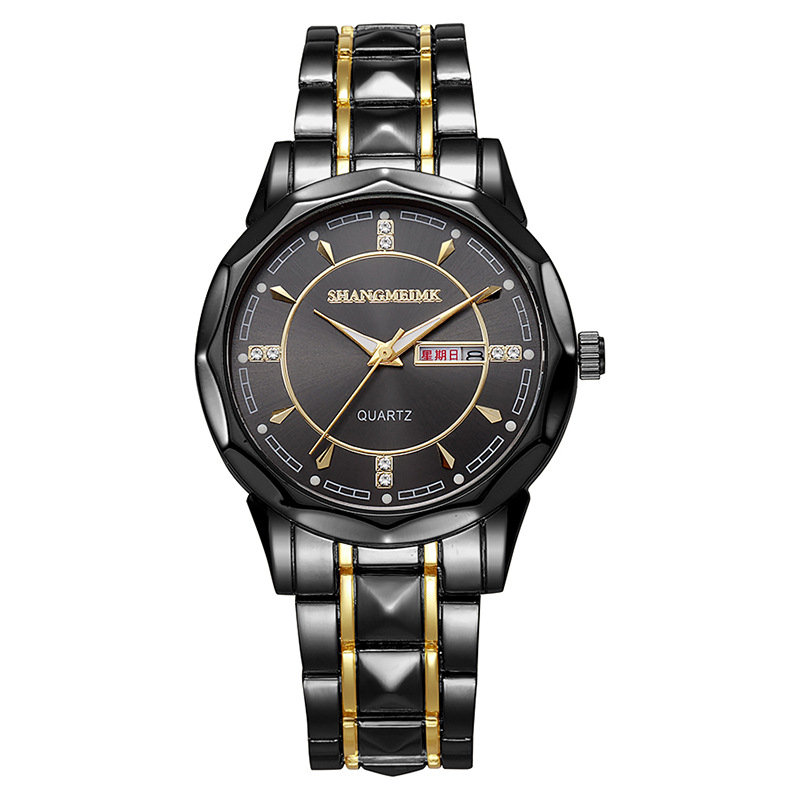 Reloj de hombre de alta gama al por mayor, luminoso, resistente al agua, con calendario dual, correa de acero con remaches, reloj de cuarzo para hombre. ⌚ Relojes transfronterizos