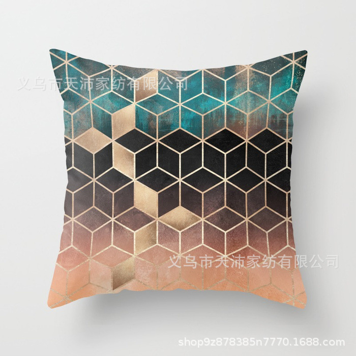 Funda de almohada personalizada con logotipo corporativo, funda de cojín geométrica de Amazon, terciopelo piel de melocotón, cojín para sofá de sala de estar, moderno y minimalista