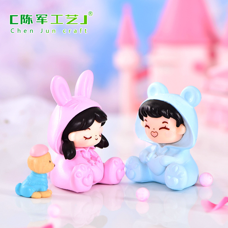 Cặp đôi mặc đồ ngủ, tiểu cảnh resin DIY cho bánh kem bàn làm việc (z-CJ-1224)