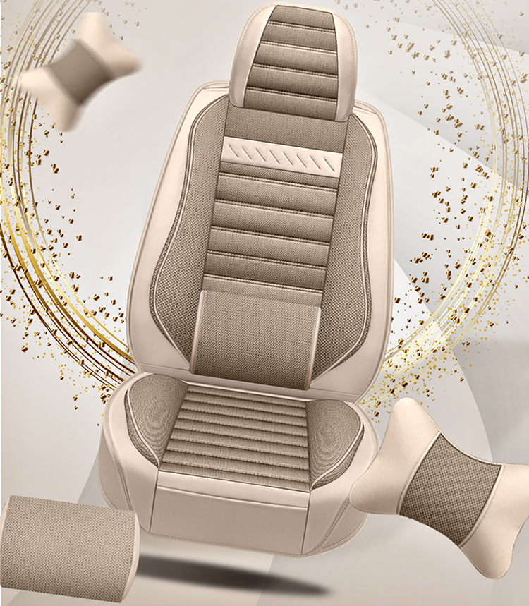 Car Seat Cushion Cover, Linen Full Surround Fabric Seat Cover, Universal for All Seasons, Summer Seat Cushion