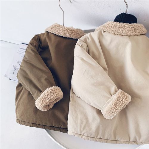 Boys' Thicker Cotton Padded Winter Warm Fleece Jacket Baby Winter Outfit Medium and Small Children's Cotton Coat Fuzzy Collar Stylish