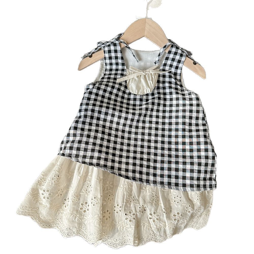 Vestido de verano pastoral de siete niñas con limón salado, nuevo bebé, vestido de verano rojo para niños, falda de algodón a cuadros de estilo occidental