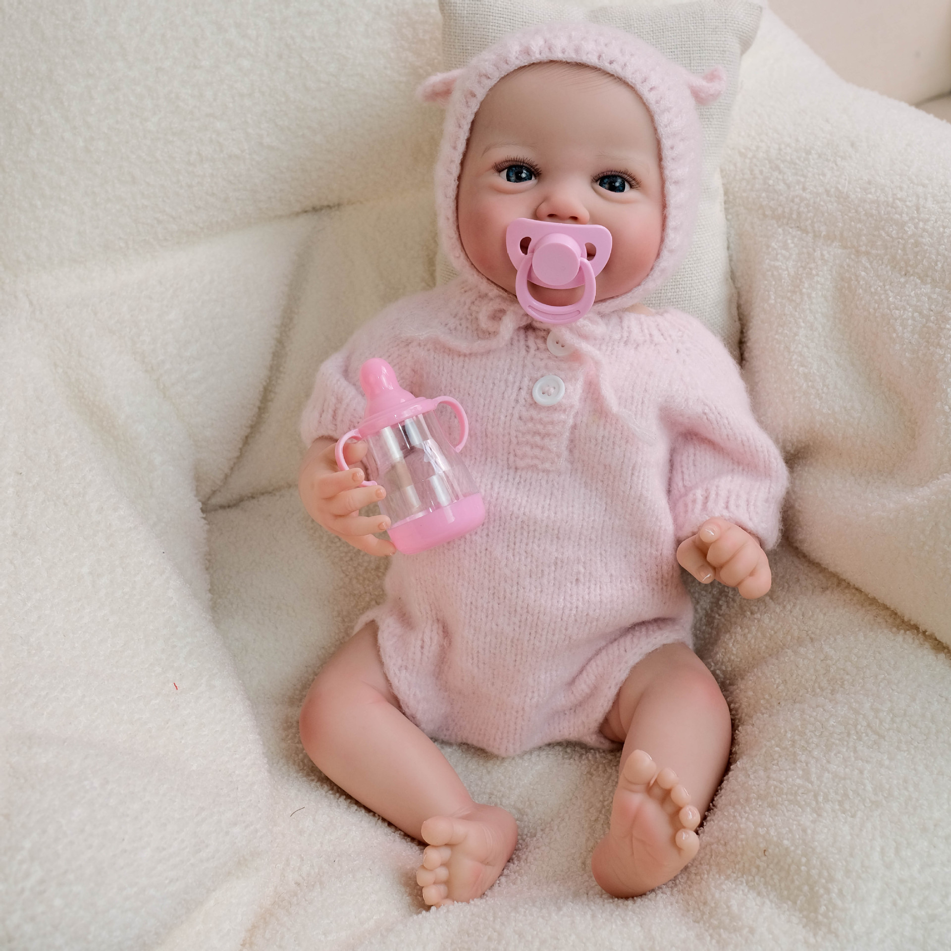 Hilo de lana rosa de 19inch, mampara de una pieza, muñeca de simulación Emmy hecha a mano, regalo de vacaciones para niños