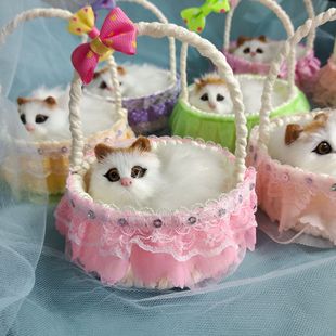 New style artificial kitten flower basket kitten children's animal toy personalized decoration birthday gift wholesale