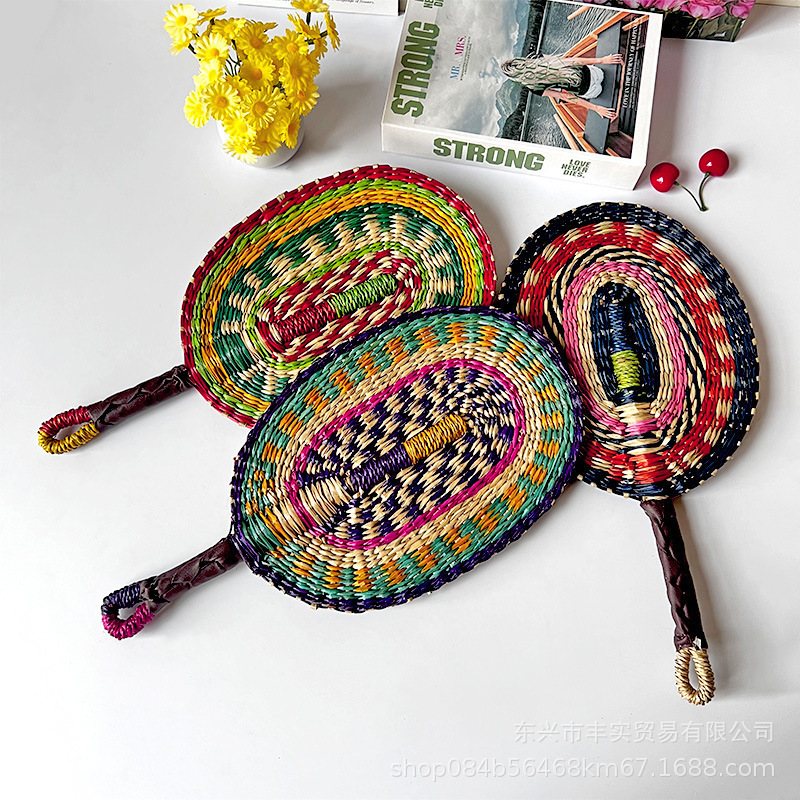 Hand-Woven Seaweed Fan, Vintage Straw Fan, Oval-Shaped Wall Hanging Fan, Summer Daily Use Palm Fan with African Elements Hand-Woven Seaweed Fan, Vintage Straw Fan, Oval-Shaped Wall Hanging Fan, Summer Daily Use Palm Fan with African Elements
