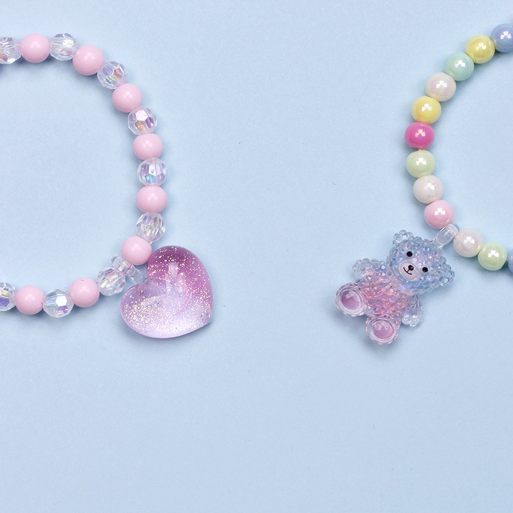 Sweet Rainbow Heart Shape Plastic Beaded Bracelets