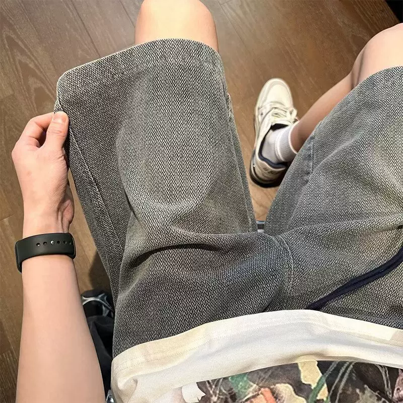 美式复古牛仔短裤男夏季新款宽松百搭潮牌青少年薄款直筒阔腿短裤