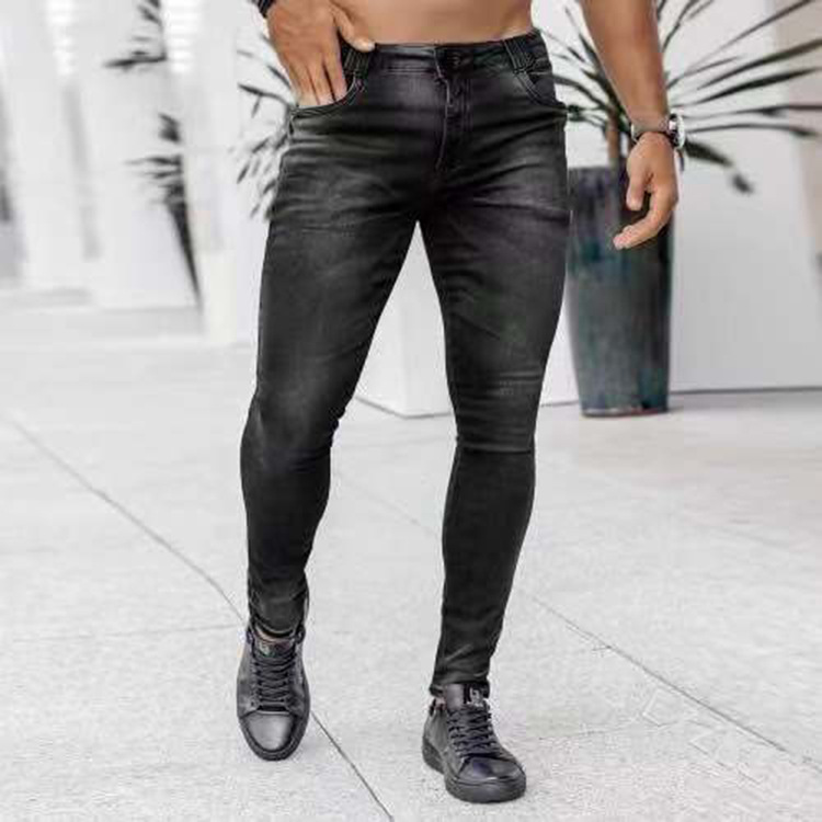 Men's Clothing new denim men's pants cross-border ins trend black slim fit high waist denim small leg pants men_voghion.com