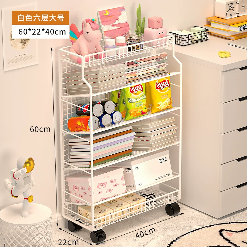 Small movable bookshelf, desktop-to-floor storage with wheels, multi-tier compact organizer