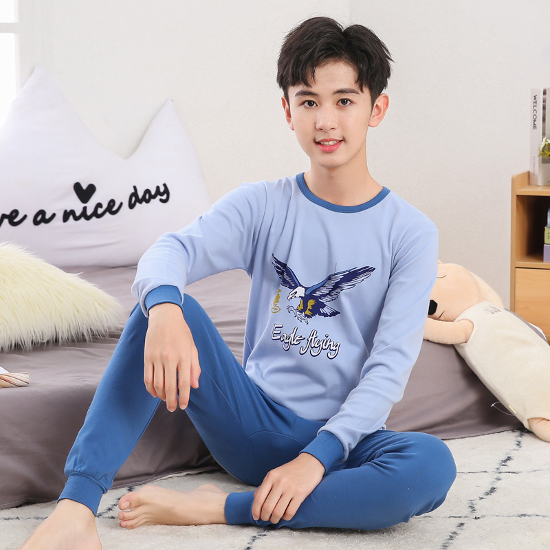JSJ 청소년 코튼 울 라운드 넥 블루 이글