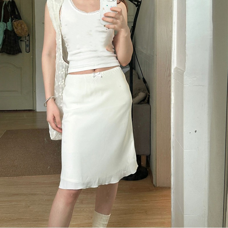 White High-Waisted Slimming Mid-Length Skirt for Women, Summer 2025 New Versatile A-Line Skirt with a High-End Feel