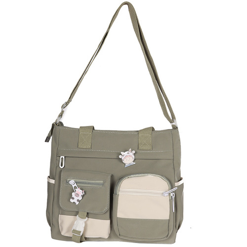 Korean Version Ulzzang Academic Style Vintage Feel Forest System Literary Versatile Girl Student Color Block Large Capacity Shoulder Bag