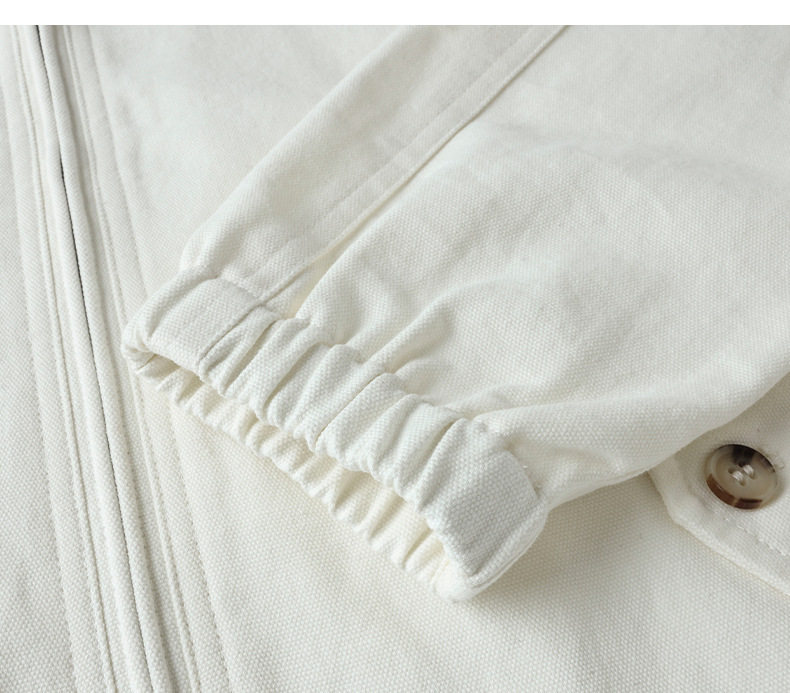 Áo khoác nữ vải canvas cotton dài tay thiết kế thêu họa tiết, khóa kéo, cổ bẻ — Giặt trắng chi tiết 16