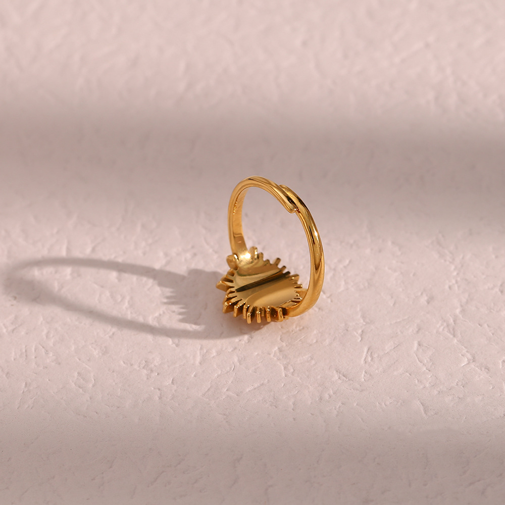 18K Gold Plating Color Adjustable Ring Size PVD Coated Real Gold Plated 18K Gold Geometric Eye 304 Stainless Steel Retro Waterproof Non Tarnish Open Ring