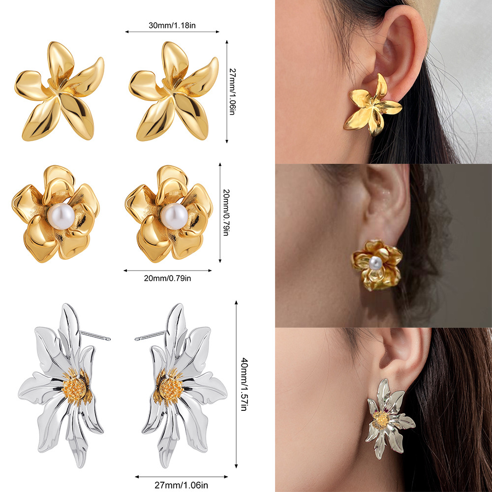 13g Weight Titanium Steel Ear Needle Material Ear Studs Classification 1 Pair Quantity Daily Occasion Titanium Steel Material Flower Pattern All Seasons Season Women's Gender Polished Finish Mixed Metal, Plating Design Elegant Style 1 Pair Elegant Flower Mixed Metal Plating Titanium Steel Ear Studs 24