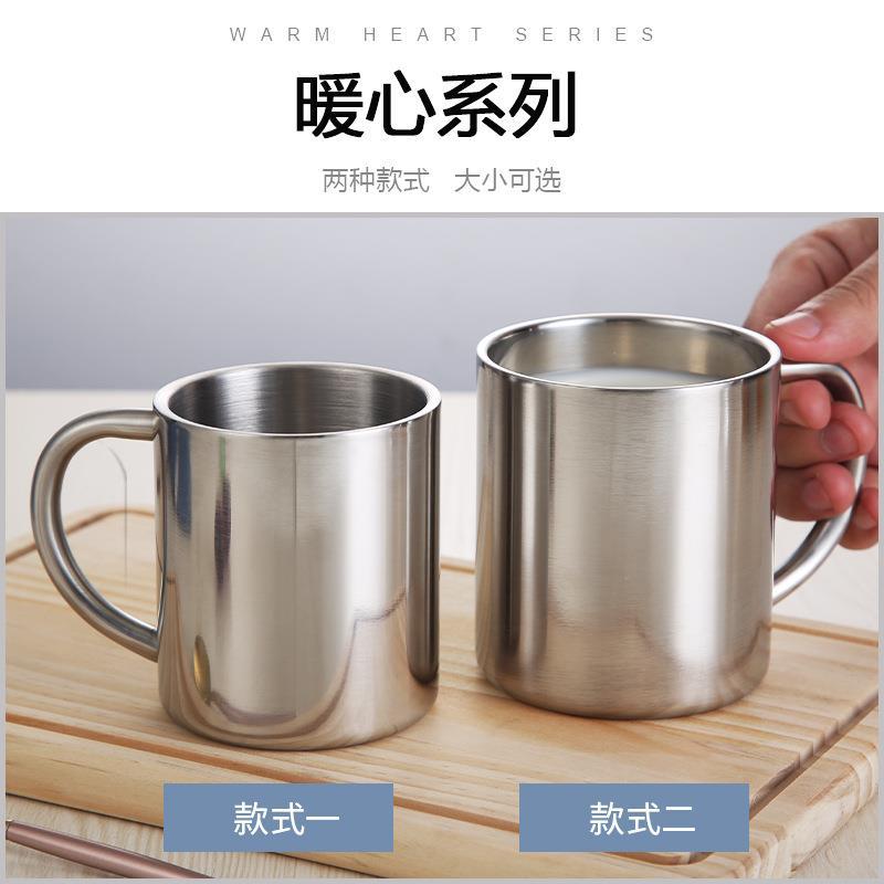 304不鏽鋼口杯雙層杯帶蓋喝水杯幼兒園水杯學生兒童防燙水杯刻字