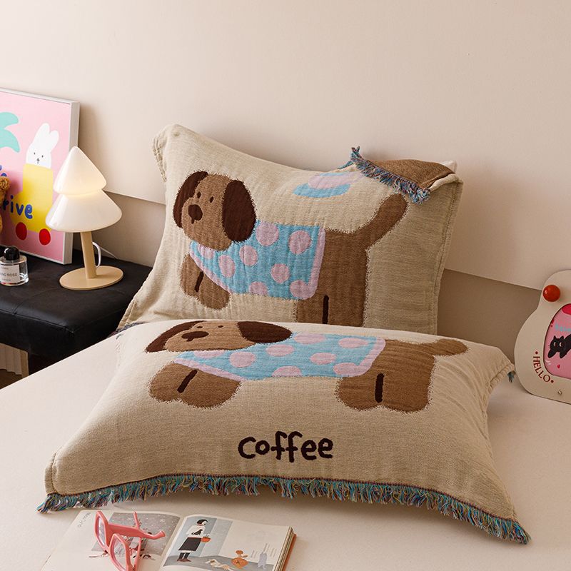 All-cotton cartoon tassel-style four-layer gauze pillowcase, oil-proof cotton fabric, sweat-absorbent and breathable pillow pad, suitable for all seasons