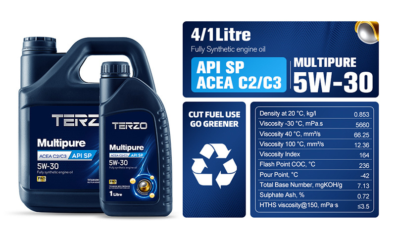 Terzo Multi-Pure 5W-30 Fully Synthetic Engine Oil Sp Grade C3 High-Efficiency Energy-Saving Gasoline Engine Oil Engine Lubricant 4L