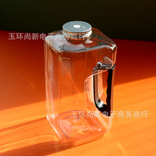 2200ml Large-Capacity Pet Food-Grade Large-Diameter Plastic Bucket with Handle and Lid Transparent Cold Drink Bucket