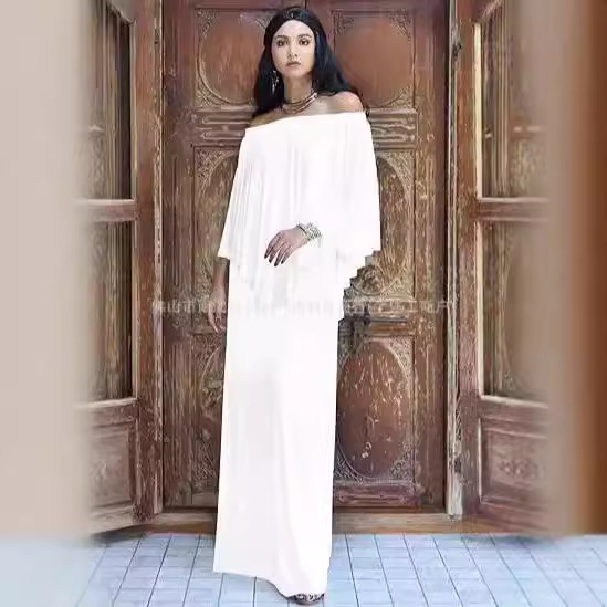 2024 New AliExpress Hot Sale Middle East Dubai Turkey Solid Color Women Strapless Robe dress Women's Dress 2024 New AliExpress Hot Sale Middle East Dubai Turkey Solid Color Women Strapless Robe dress Women's Dress