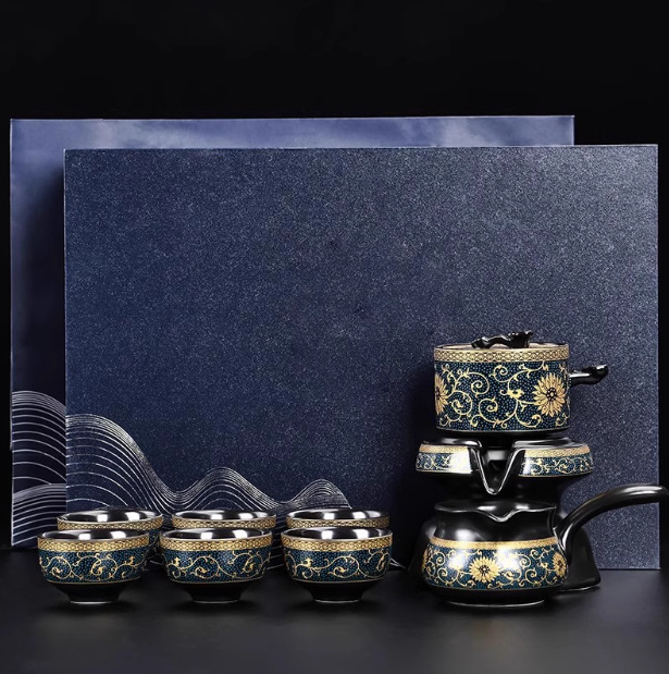New Chinese Style Automatic Tea Set with Twigles and Branches Household Rotary Brewing Teapot Chinese Style Tea Gadget Kung Fu Tea Cup