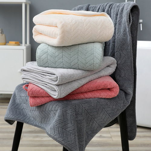 Factory wholesale interlock coral velvet bath towels with thick wheat pattern water-absorbent adult gift live streaming e-commerce dropshipping one piece for sale