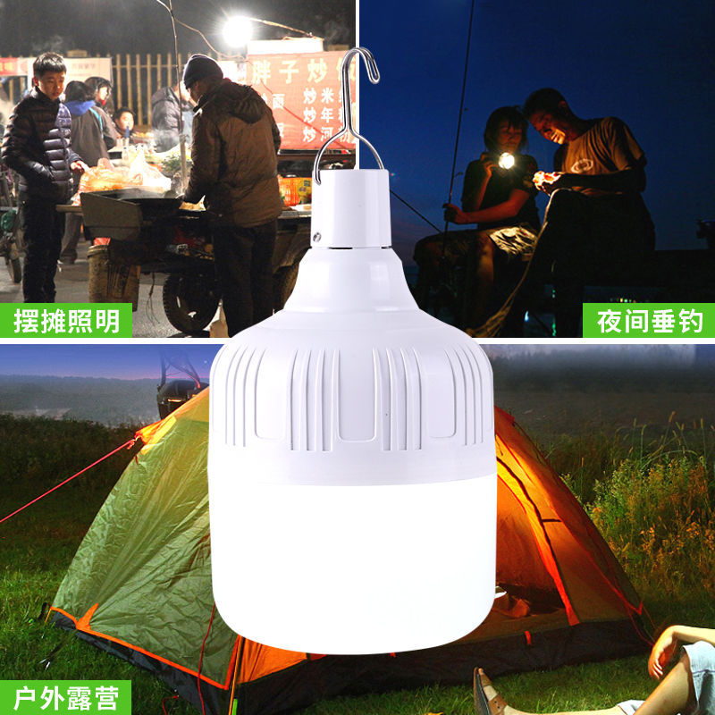 Bombilla recargable usb para el hogar de emergencia por corte de energía, luz de puesto de mercado nocturno multifuncional súper brillante, iluminación inalámbrica al aire libre al por mayor