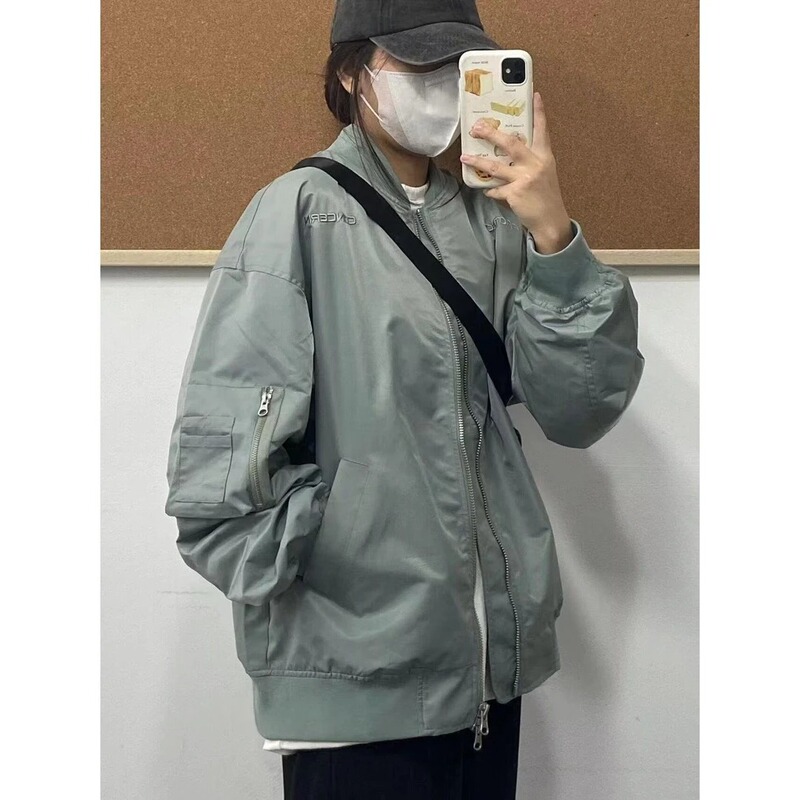 Fromwrting Embroidered Bomber Jacket Men's Trendy Brand Spring and Autum Loose Baseball Uniform Women's Top