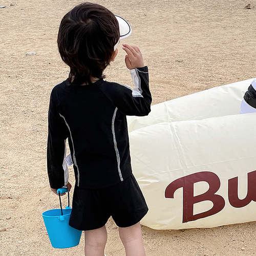 Korean Kids' Swimsuits: Boys' and Girls' Split-Style Long-Sleeve Shorts for Swimming & Resort Casual Sets