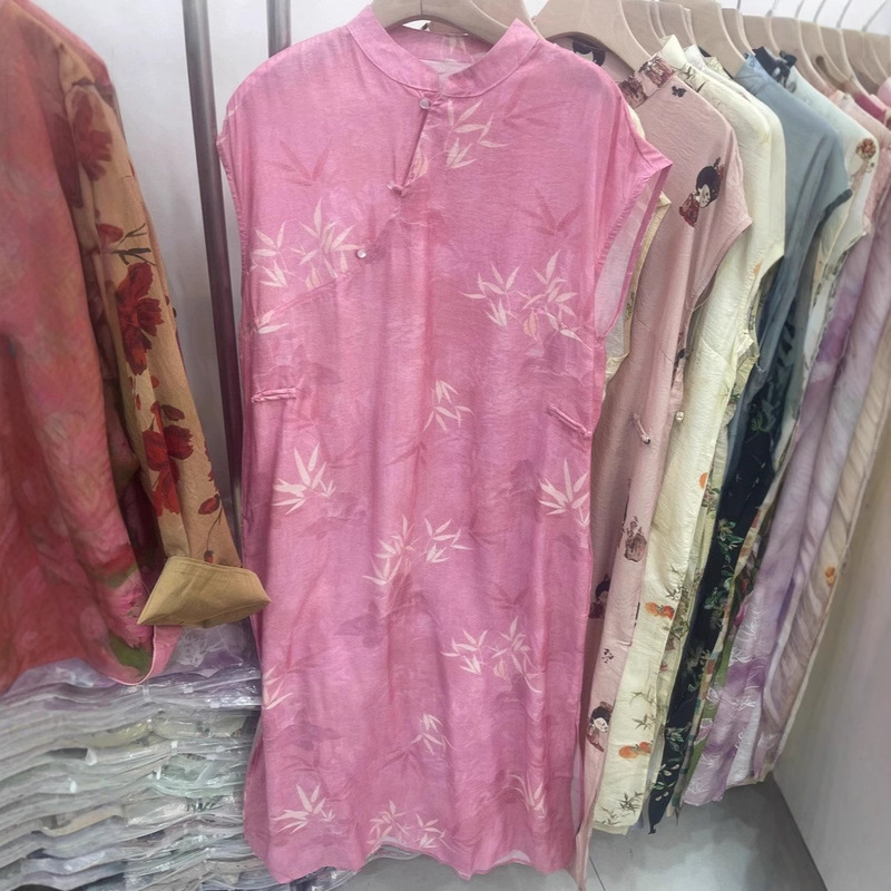 Summer New Silk Cotton dress New Chinese Style National Style Improved Cheongsam Version Young Sleeveless Jacquard dress