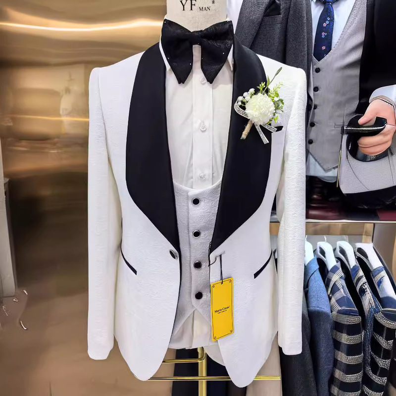 Men's Suit Cross-Border Foreign Trade Men's Wedding Casual Host Suit 3-Piece Set 3Pcs