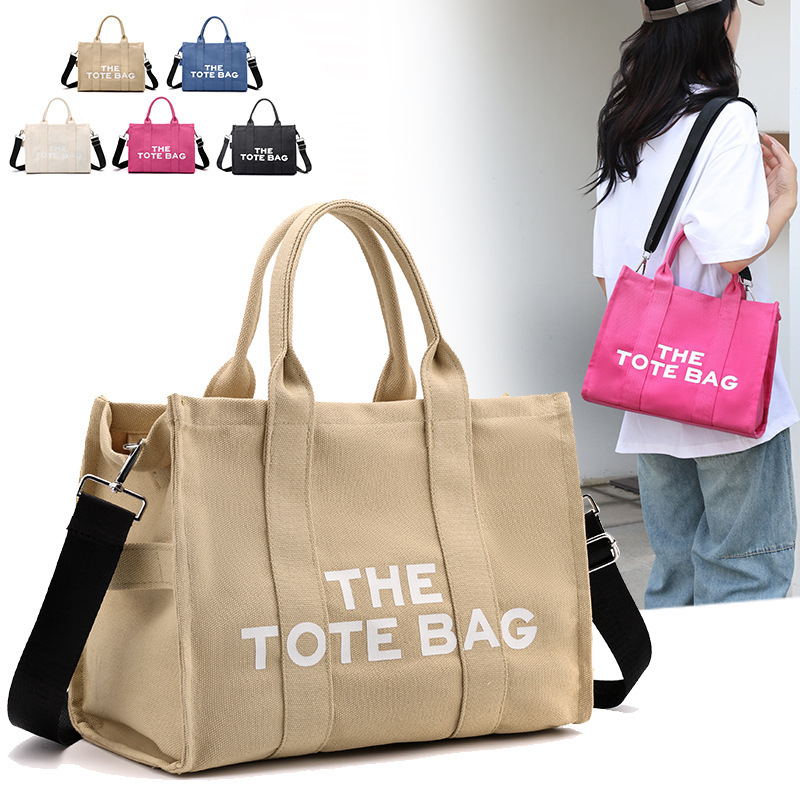 Cross-Border Foreign Trade Women's Bag Letter Tote Bag Canvas Solid Color Casual Women's Crossbody Bag Shoulder Handheld Armpit Bag for Women