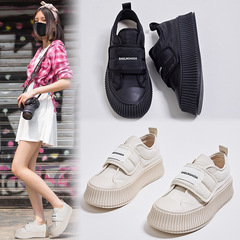 休閒麵包鞋2024春季新款女士厚底餅乾鞋魔術貼單鞋女休閒百搭女鞋