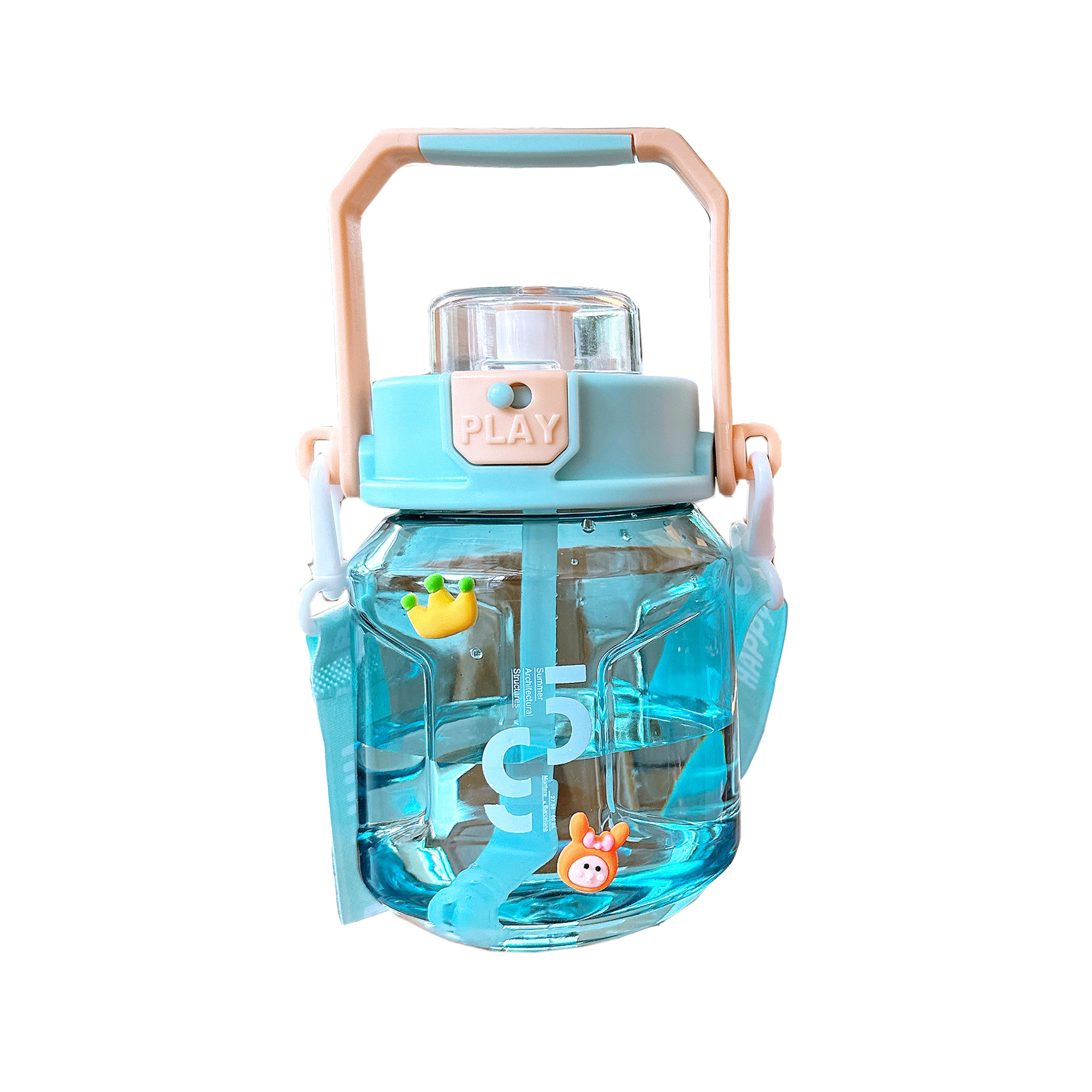 Botella de agua deportiva para estudiantes, gran capacidad, con pajilla