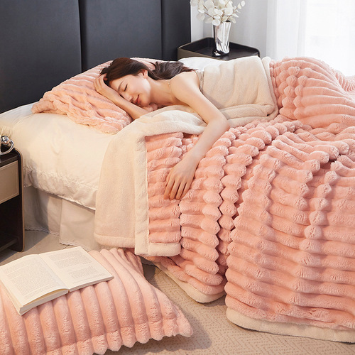 Light luxury Tuscan jade rabbit plush blanket lamb short-pile casual throw blanket high-end sofa blanket quilt drop shipping
