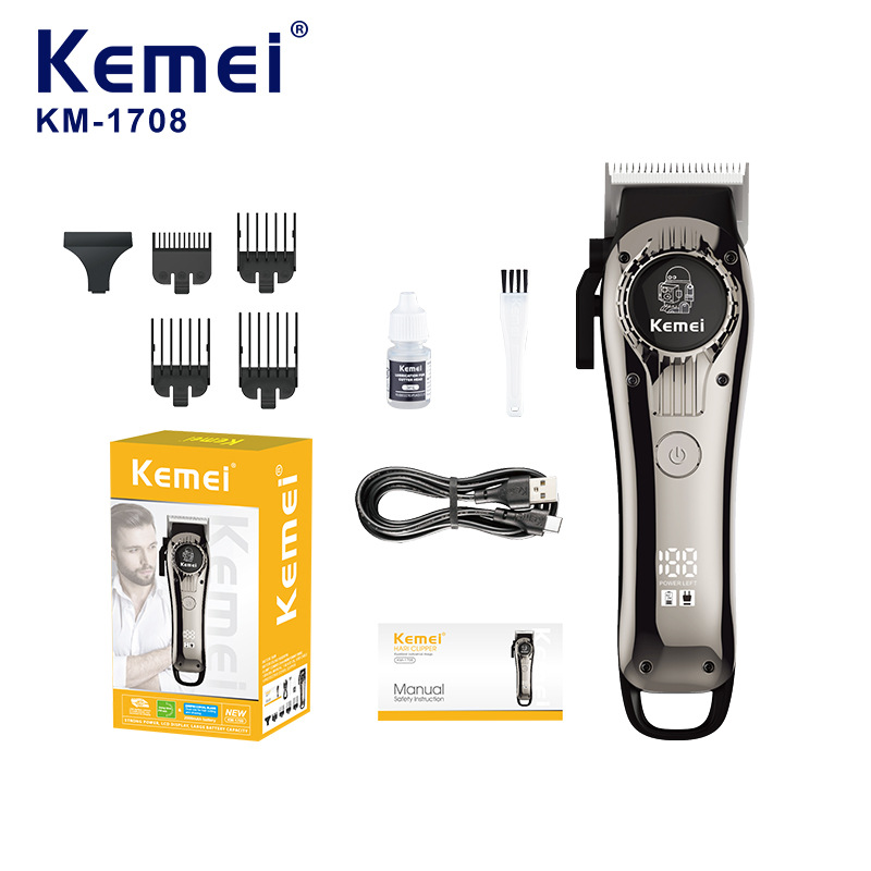 Cortadora de Pelo Eléctrica Kemei KM-1708 con Pantalla Digital, Ajustable y Portátil, Venta al Por Mayor