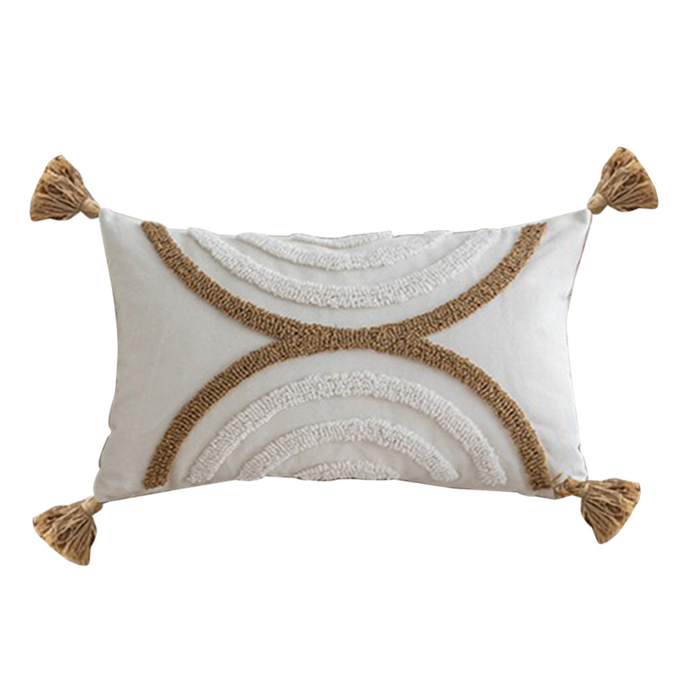 Ventas transfronterizas calientes de crema viento patrón geométrico anillo de vello bordado cubierta de almohada cubierta de almohada cubierta de almohada cubierta de almohada
