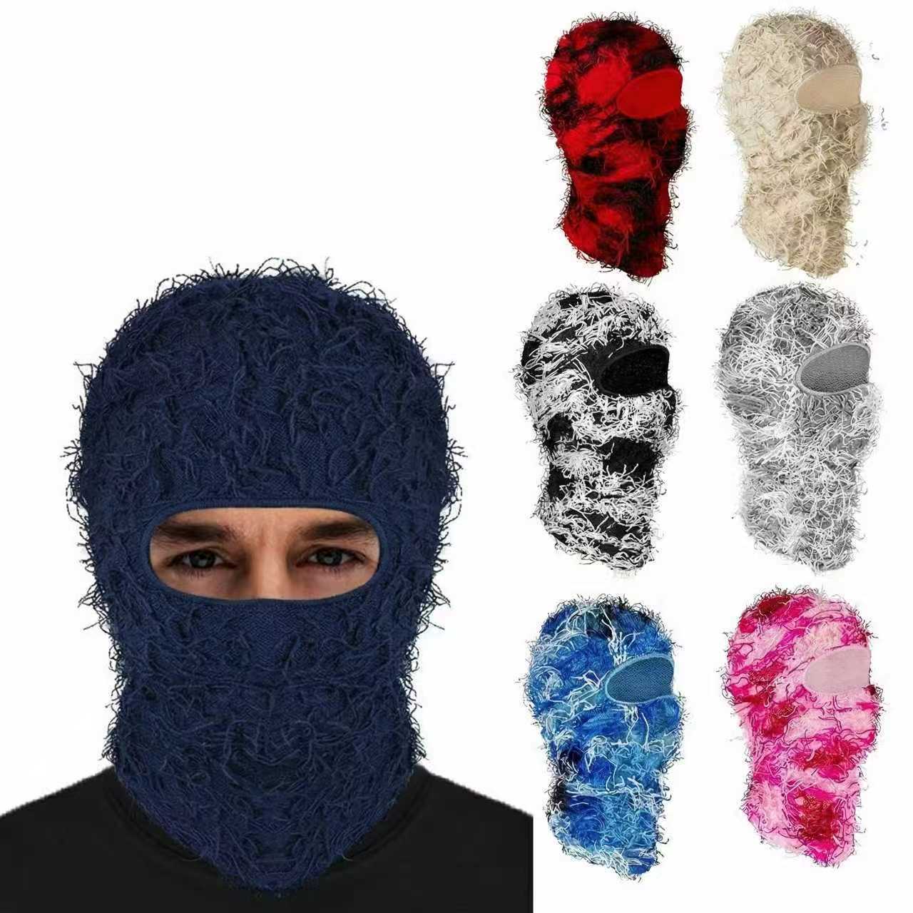 European and American New Knitted Warm Mask Headgear Distinctive Camouflage Jacquard Single Hole Puffed Cap Ski Windproof Cap