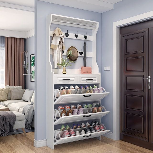 Shoe Cabinet for Home Entrance, White with Hanger, Flip-Top Shoe Cabinet with Drawers, Large Capacity, Space-Saving Storage Shoe Rack