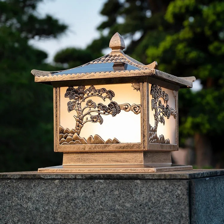 태양 기둥 헤드 라이트 환영 소나무 발 야외 벽 빛 빌라 안뜰 기둥 빛 중국 장식 빛 궁전 빛