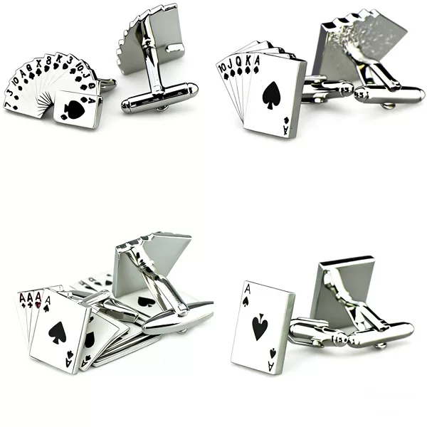 Poker Series Cufflinks for Men's French-Style Shirts, 6 Styles Available, Flush/Ace of Spades, Wholesale in Stock