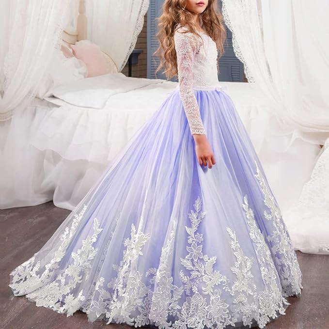Ropa transfronteriza para niños nuevos Comercio exterior Encaje europeo y americano Manga larga Pequeño vestido de novia de niña de flores pequeñas Pettiskirt de niñas