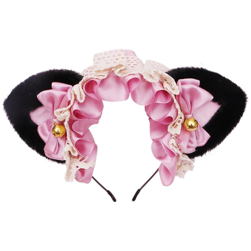 De una pieza de entrega lindo japonés Lolita accesorios para el cabello de peluche de gato Lolita tocado de encaje orejas de gato diadema