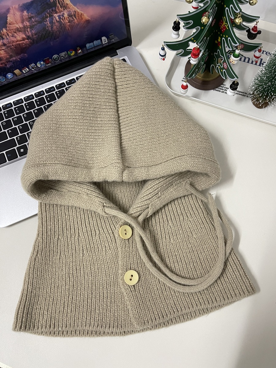 Corea del Sur pasamontañas sombrero de invierno de las mujeres sombrero cálido bufanda integrada pareja de protección auditiva de lana sombrero de punto