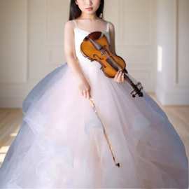 儿童小提琴演奏服粉色古筝钢琴演出服小女孩超仙女童晚礼服公主裙
