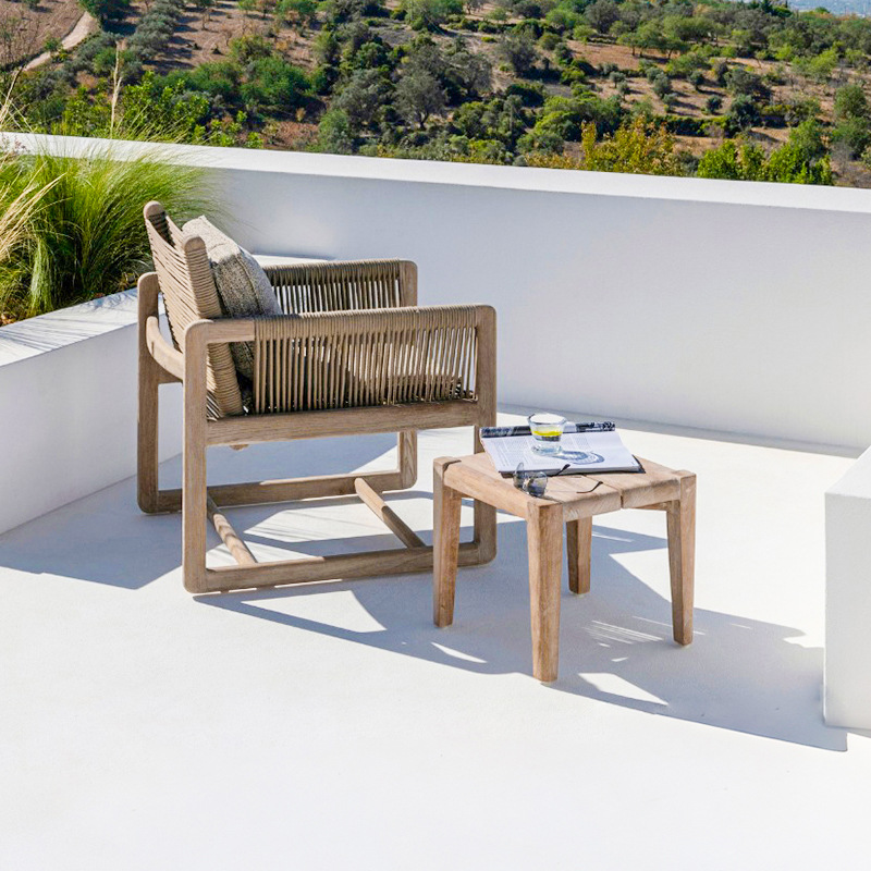 Mesa y silla de teca al aire libre de patio Villa combinada Hotel al aire libre Residencia de caña impermeable solar balcón muebles al aire libre