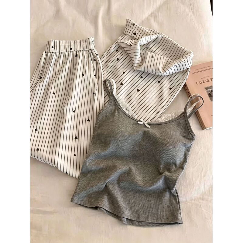 High-End Pajamas for Women, Summer Camisole and Long Pants, 2026 New Style with Chest Pads, Pure and Sweet Style, Suitable for Wearing Outside as Loungewear High-End Pajamas for Women, Summer Camisole and Long Pants, 2026 New Style with Chest Pads, Pure and Sweet Style, Suitable for Wearing Outside as Loungewear